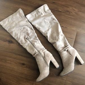 Taupe over the knee boots